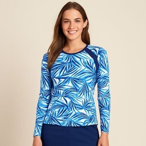 Tail Golf Activewear Long Sleeve Blue Leaf Print Women's Top Small